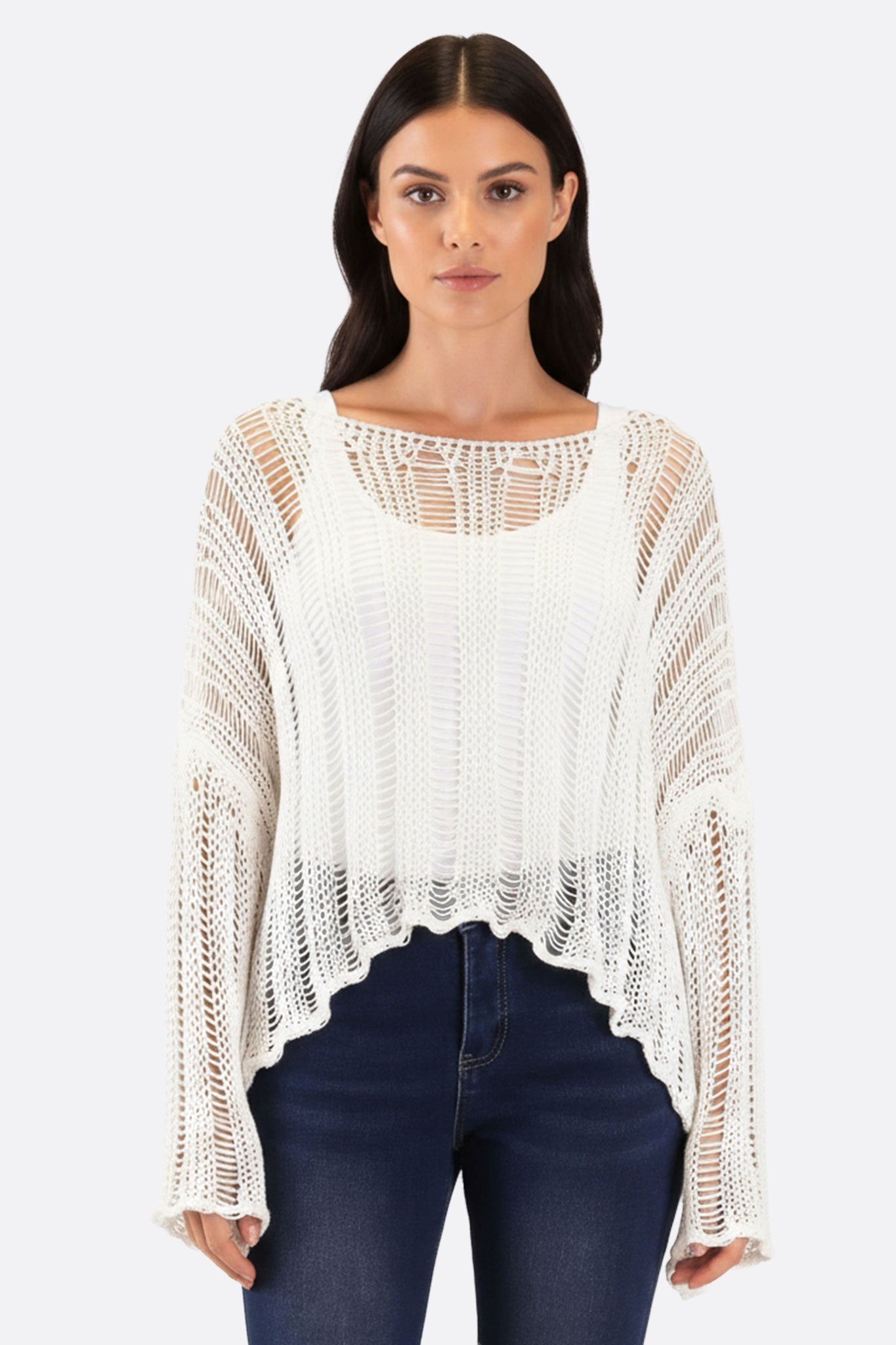Jersey blanco de punto calado