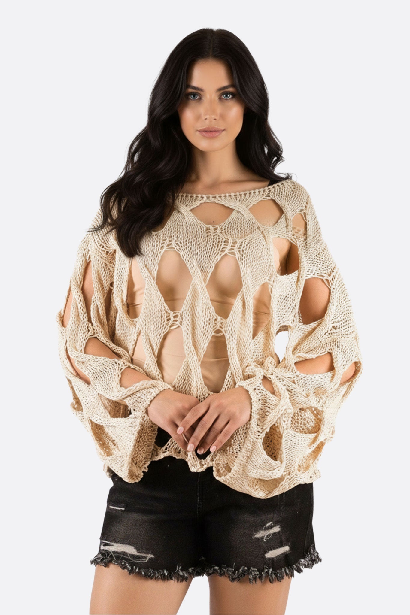 Jersey de playa oversize de punto ancho calado