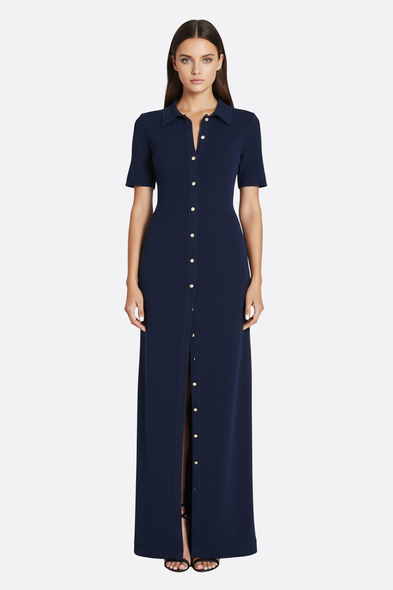 navy dress blue buttons Shirt with High Slit Black Dress with Cardigan empire_waist The ultimate summer wardrobe Color:Rose Pink