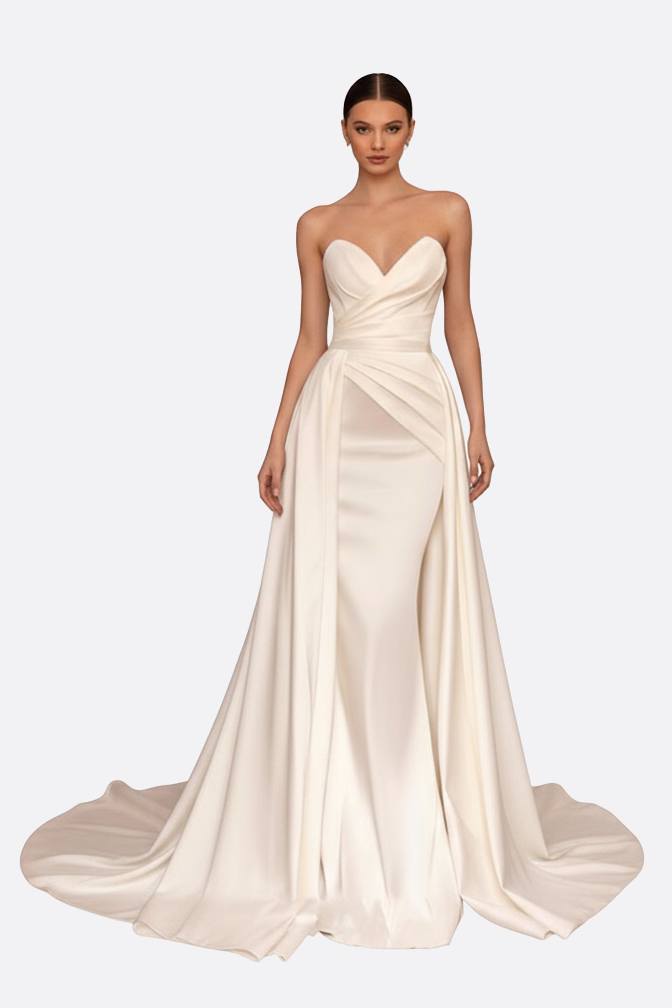 Vestido de novia largo blanco con corsé y cola