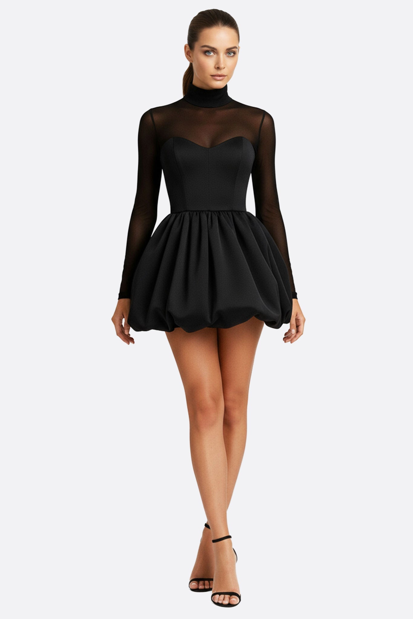 black tulle dress with sleeves Bouffant Sheer handmade ruffles are available tall fashion Cute A Line One COLOR:Gray