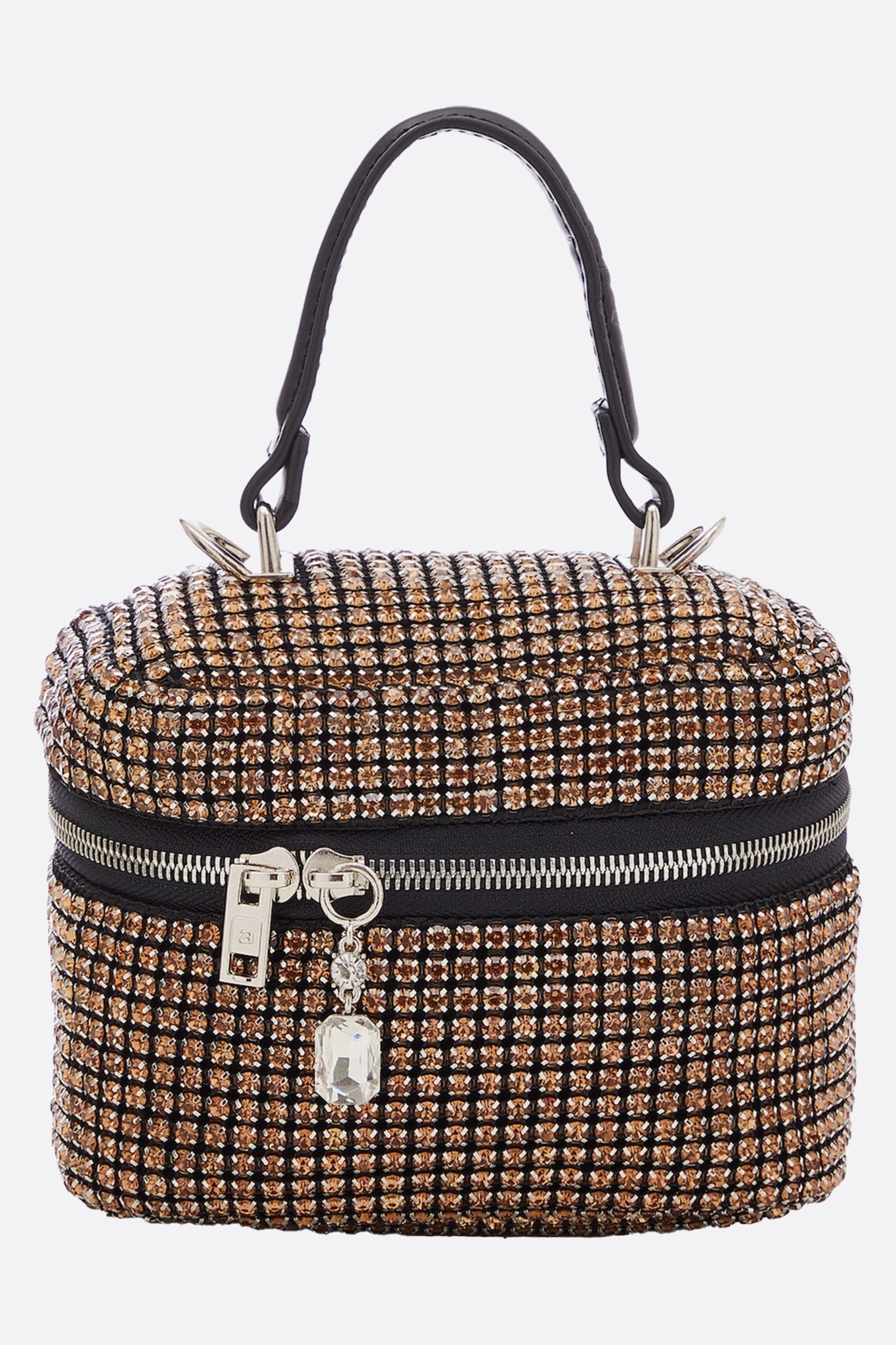 Bolso de noche compacto con cristales dorados y correa desmontable