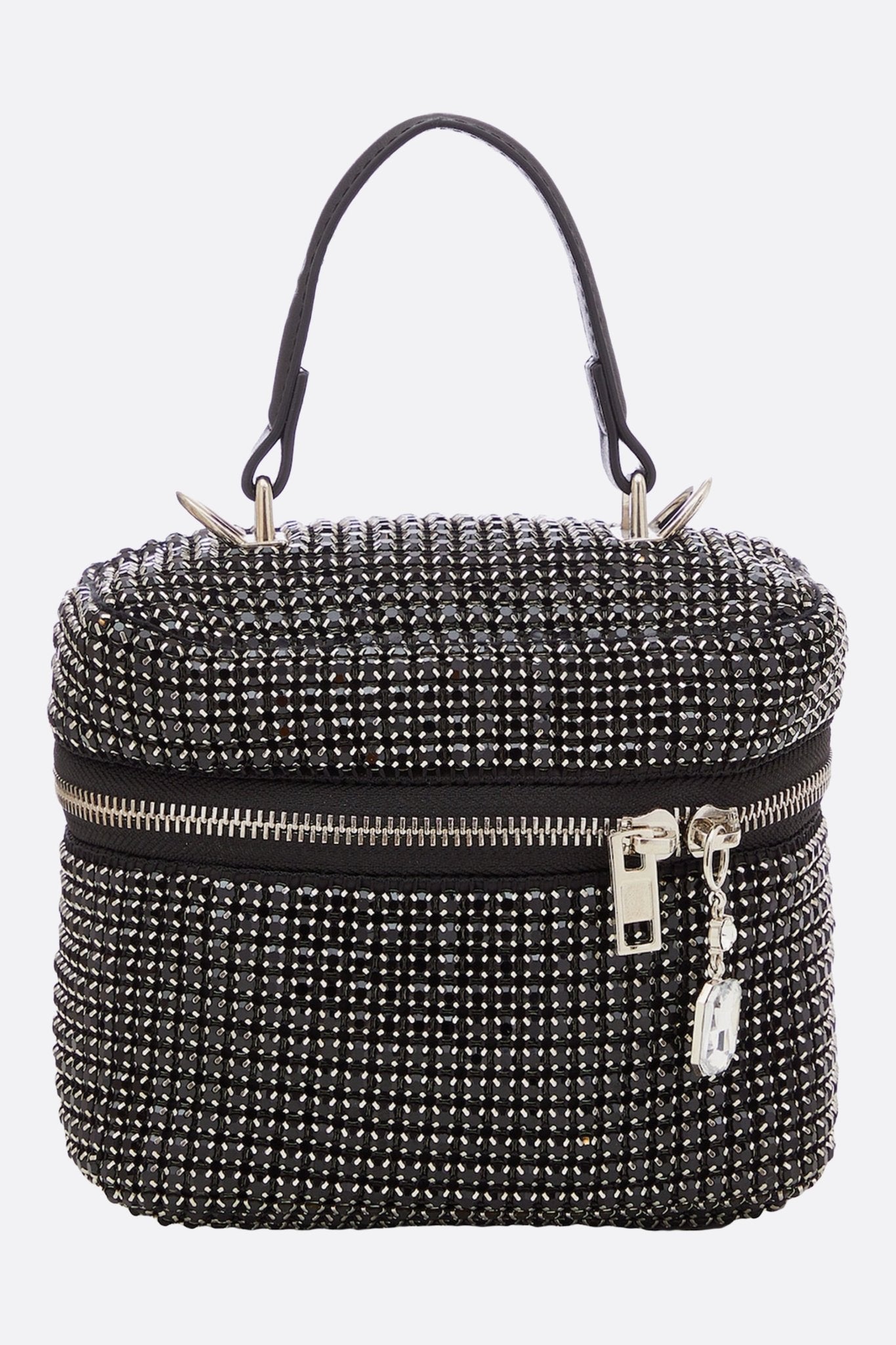 Bolso de noche compacto con cristales negros y correa desmontable