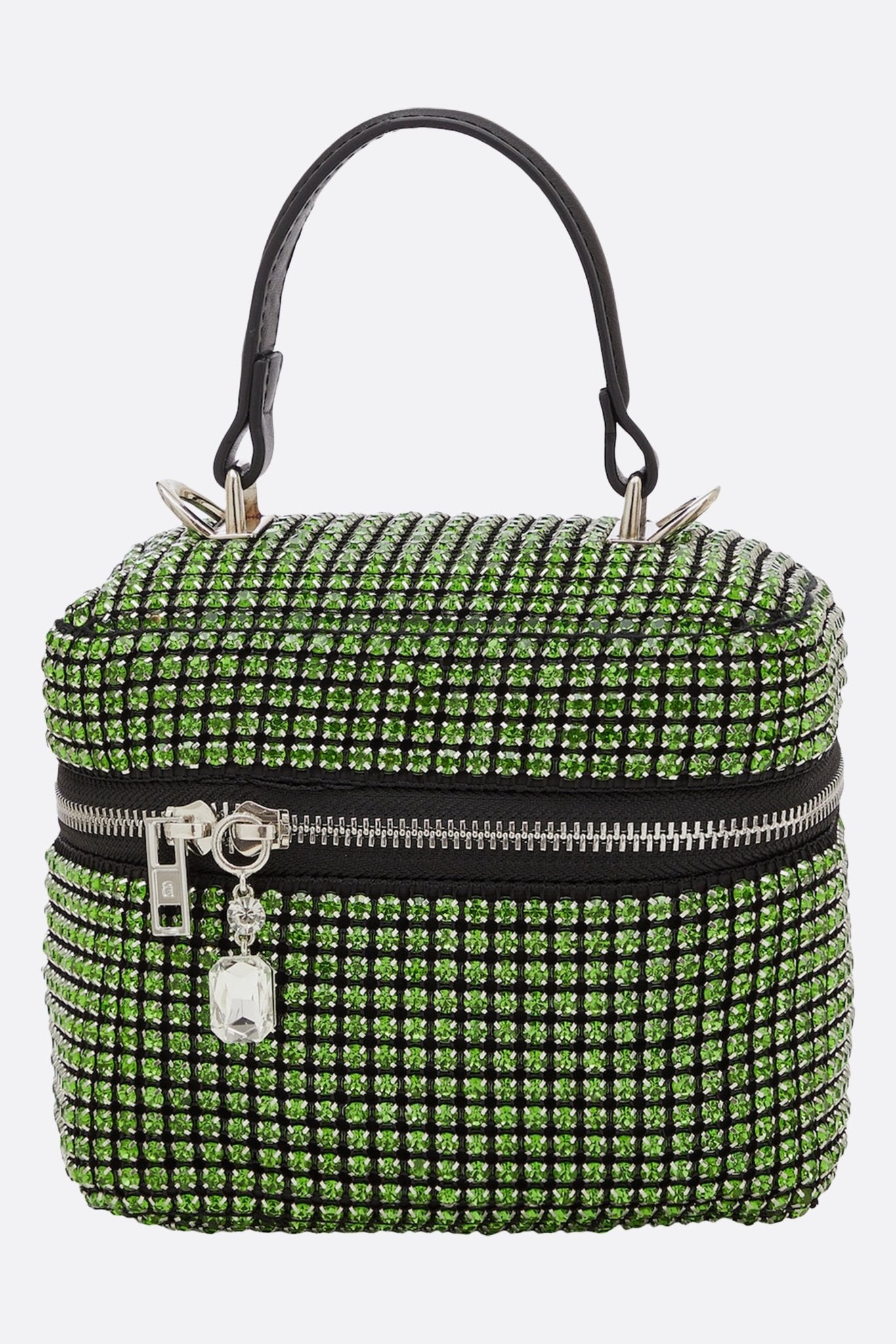Bolso de noche compacto con cristales verdes con correa desmontable