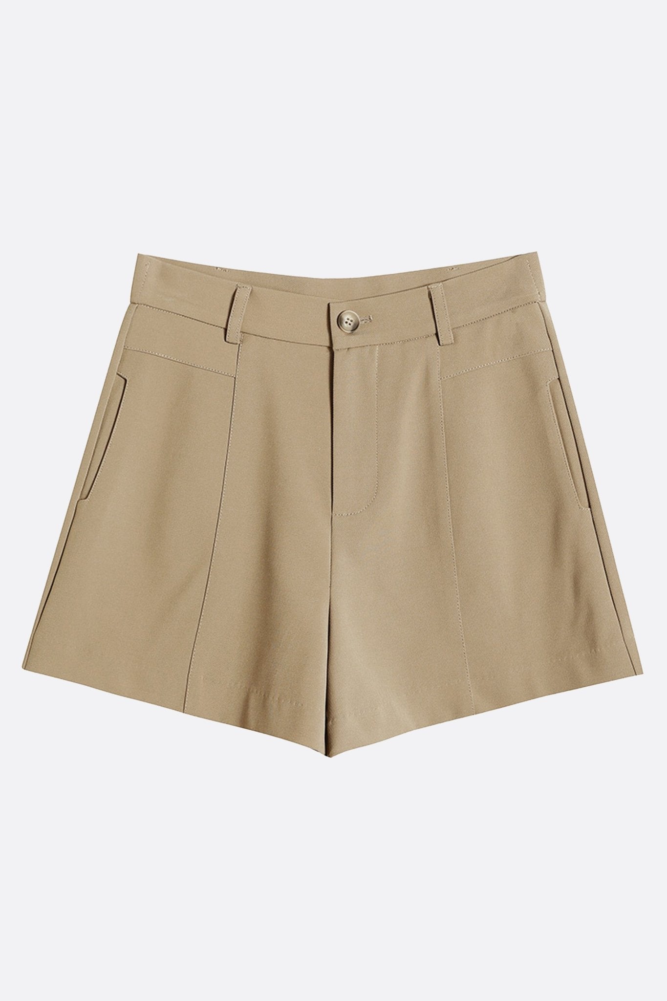 Pantalón corto beige de talle alto con pinzas
