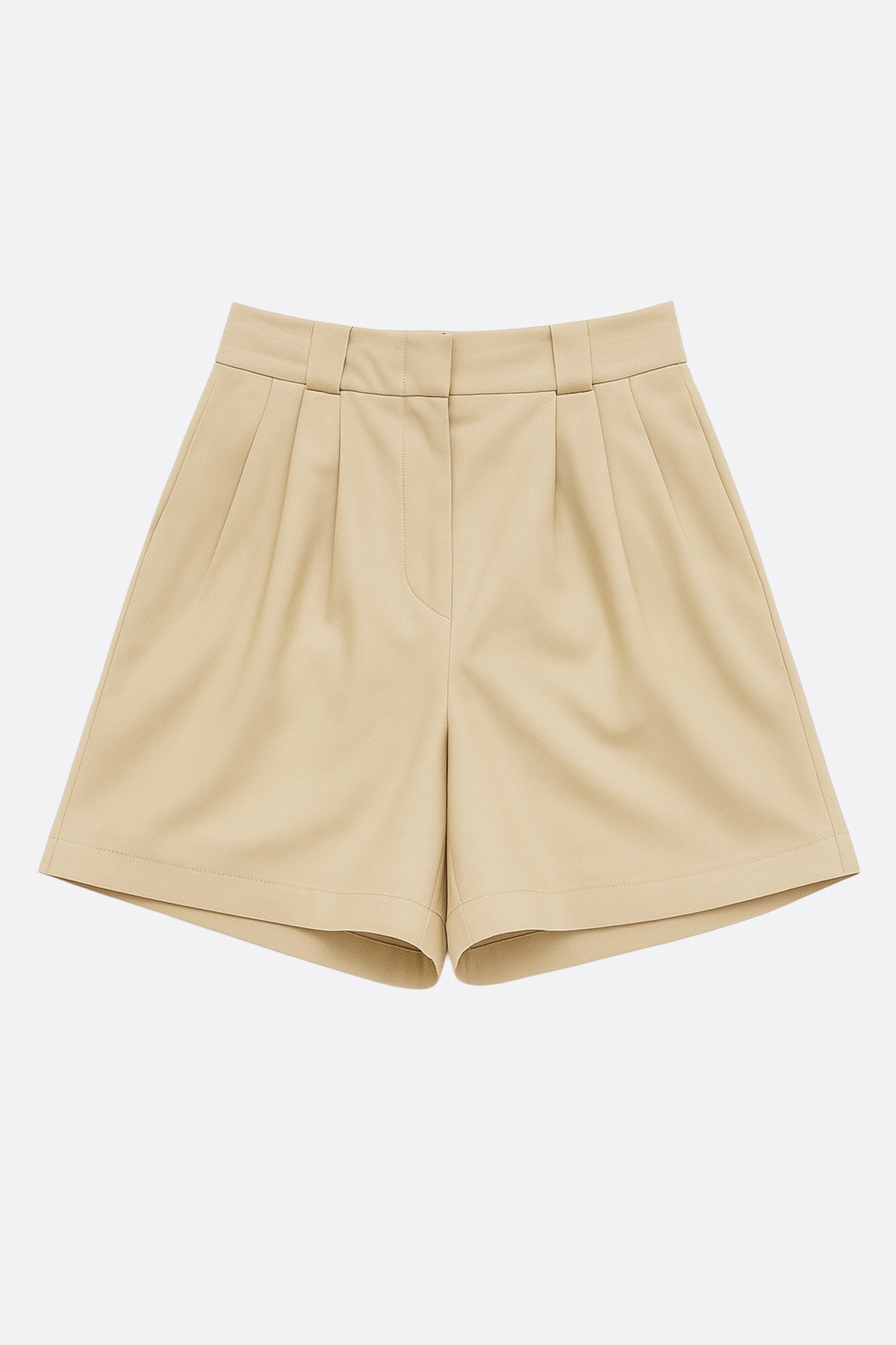 Short beige de talle alto en tencel y lino