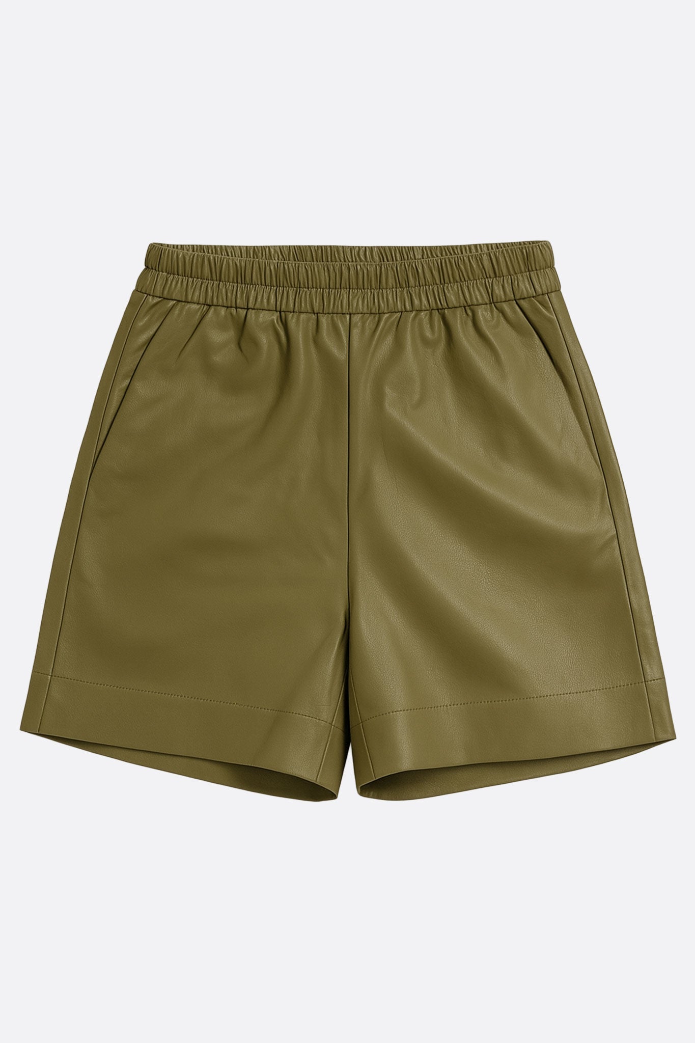 Short de polipiel caqui con cintura elástica