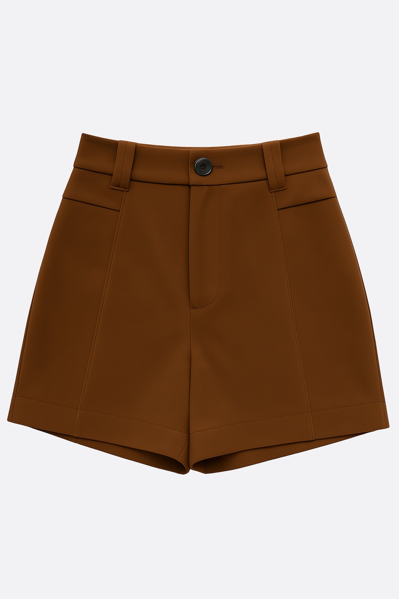 Pantalón corto marrón de talle alto con pinzas