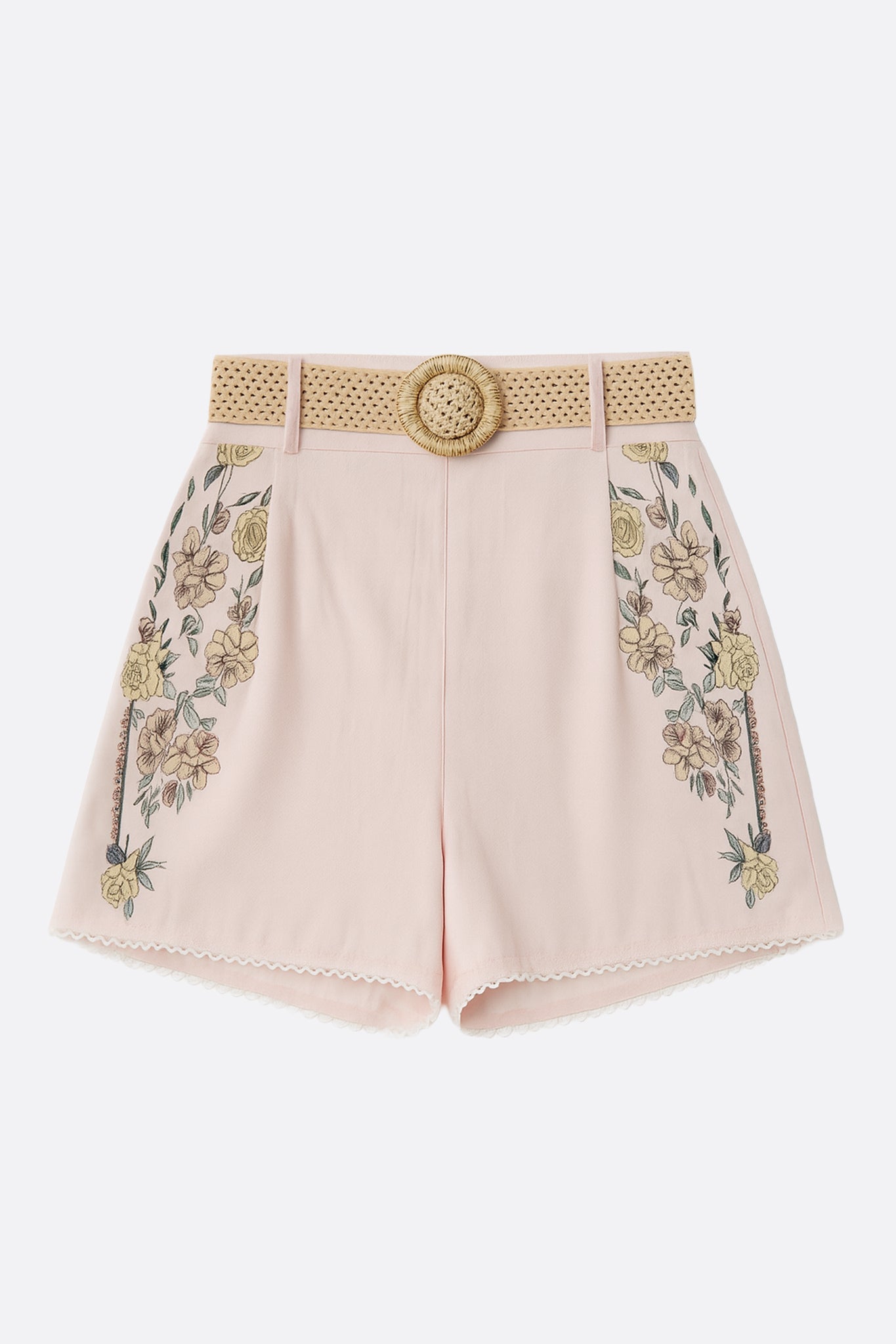 Short de talle alto rosa pálido con estampado floral