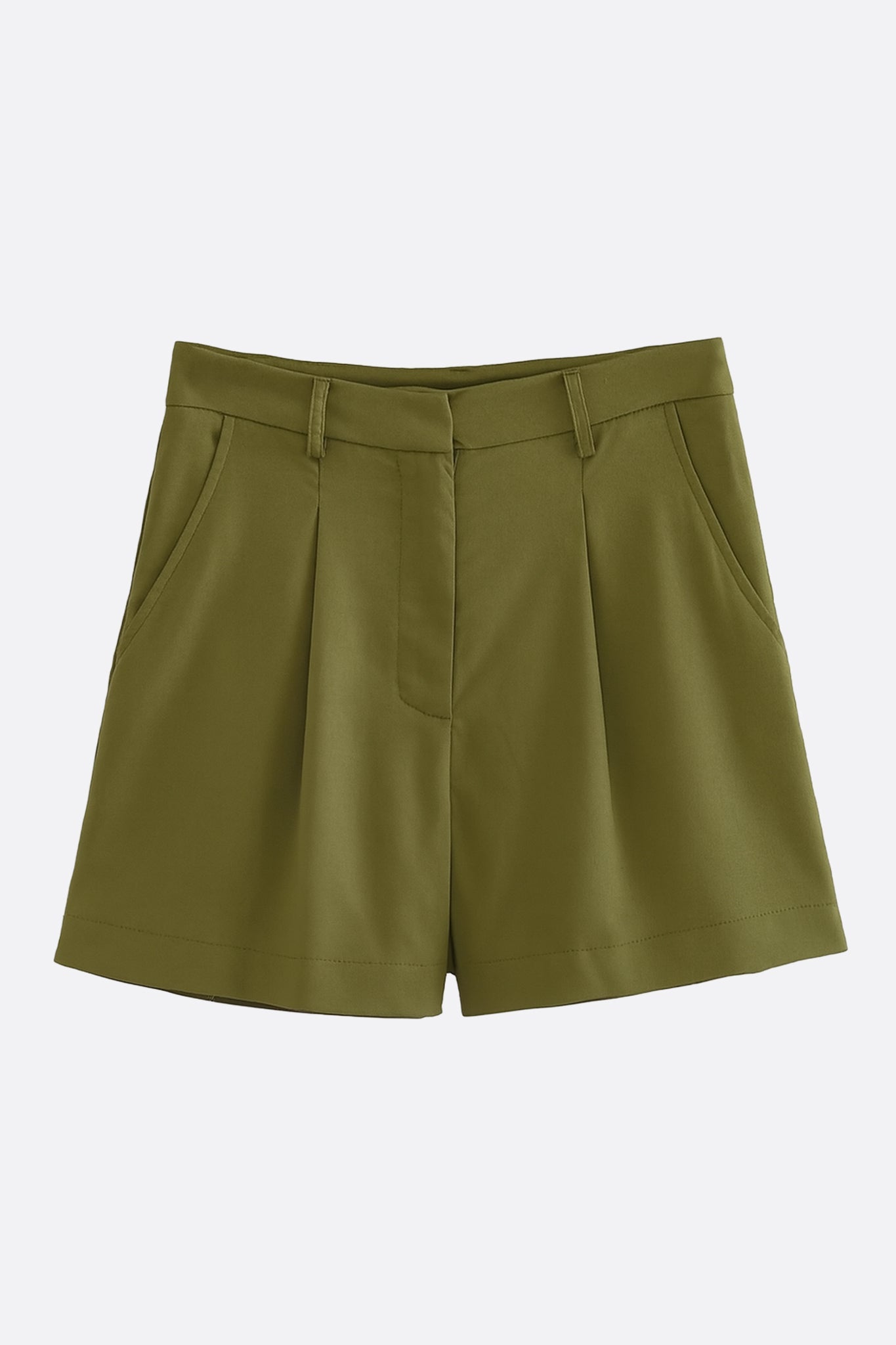 Pantalón corto verde caqui de talle alto en tela ligera