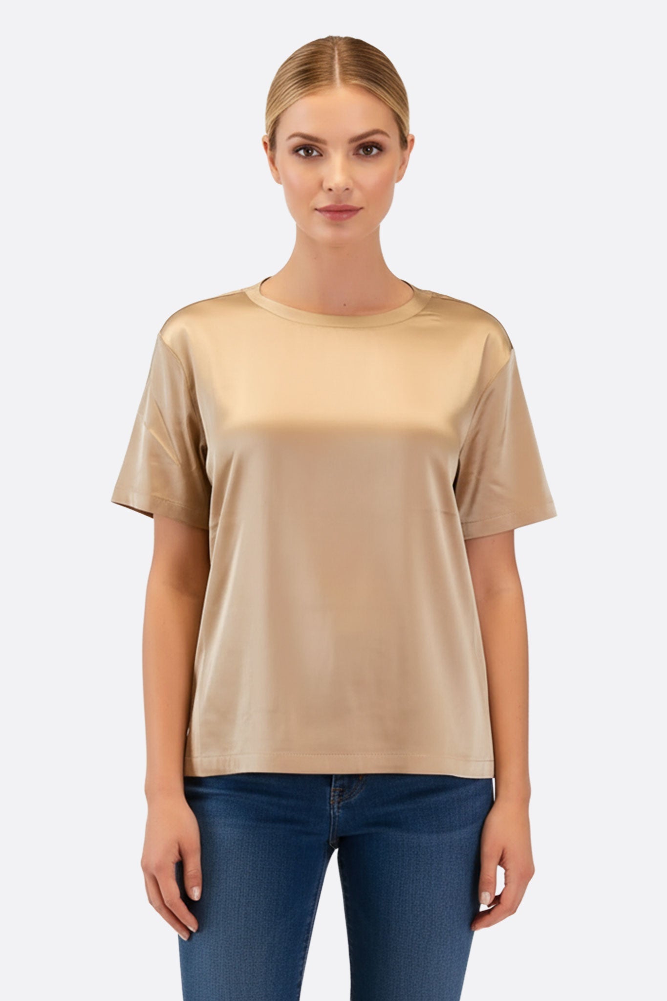 Camiseta de manga corta de satén beige