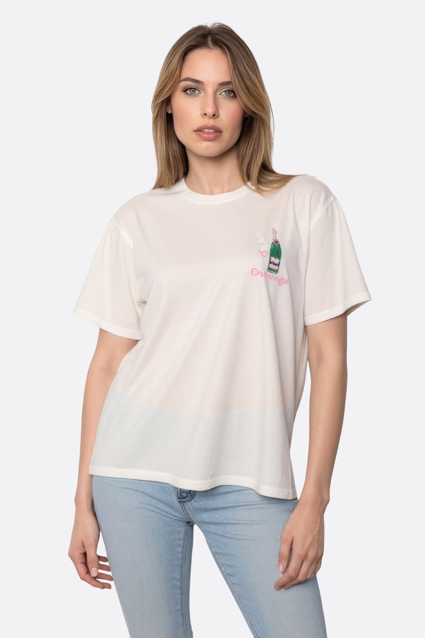 Camiseta blanca oversize bordada Champagne
