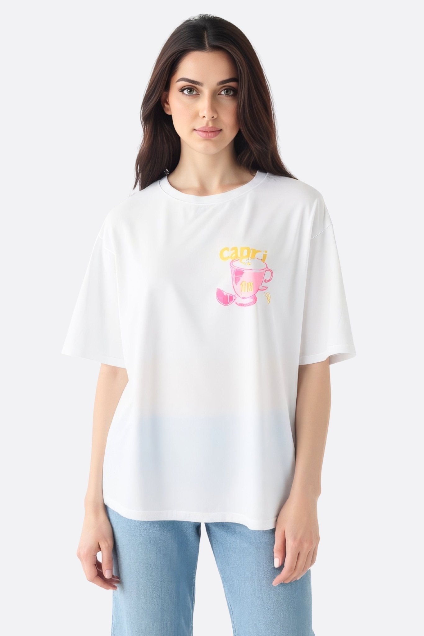 Camiseta blanca oversize impresa Capri Espresso Club