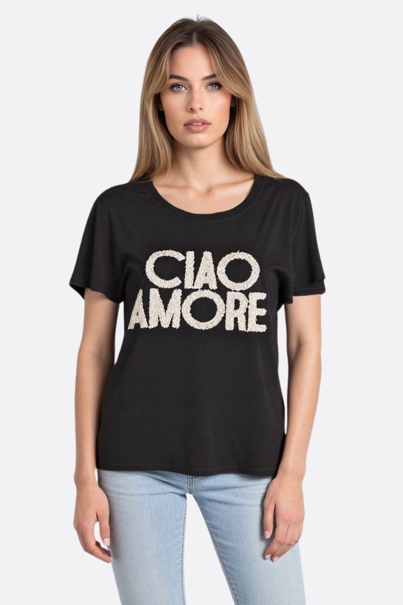 Camiseta CIAO AMORE negra de corte oversize