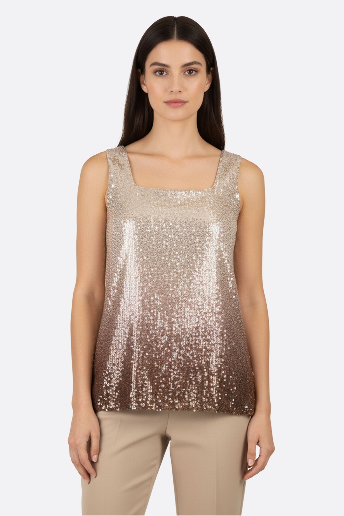 Top beige con lentejuelas degradadas