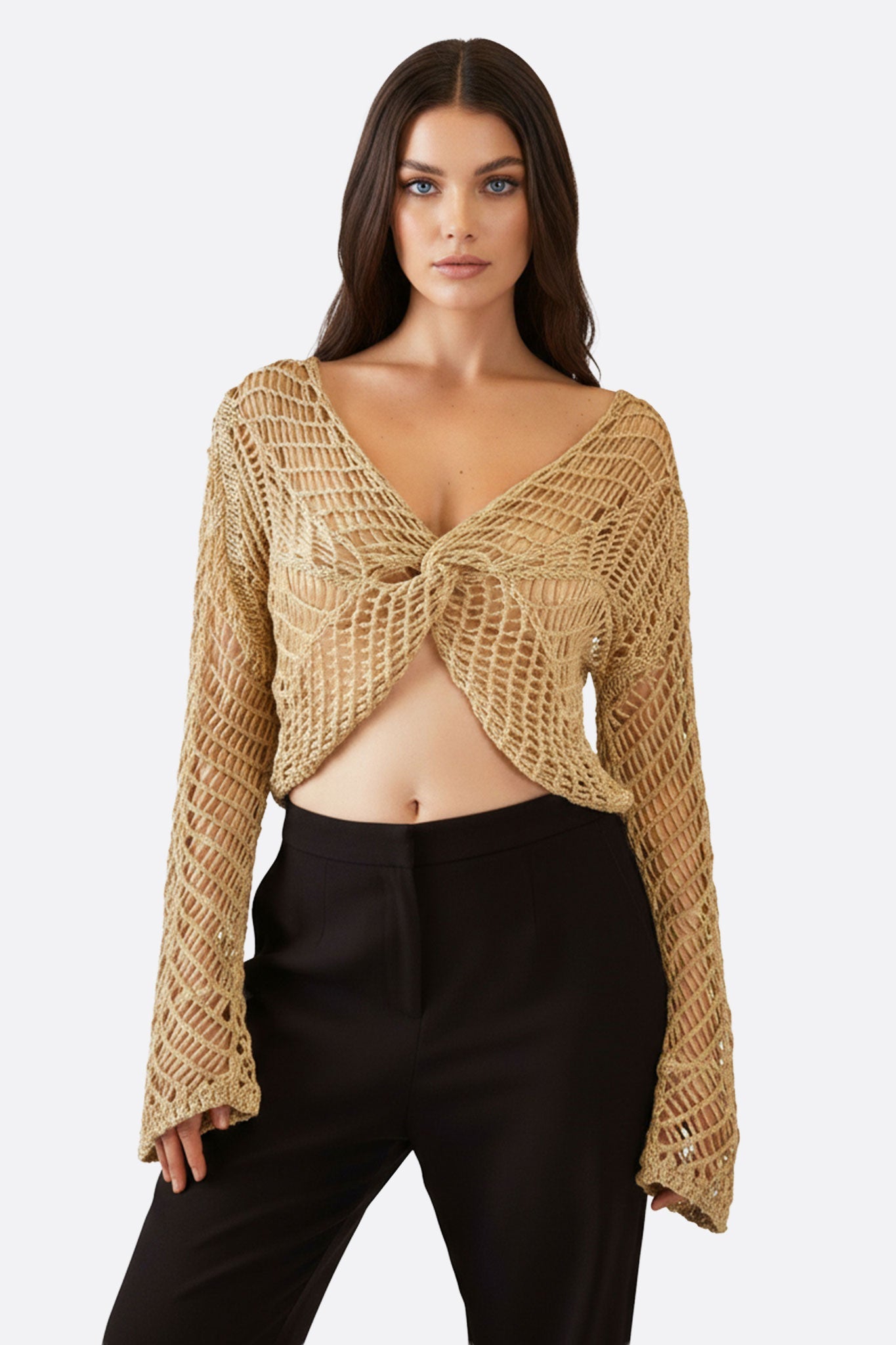 Top de ganchillo calado beige