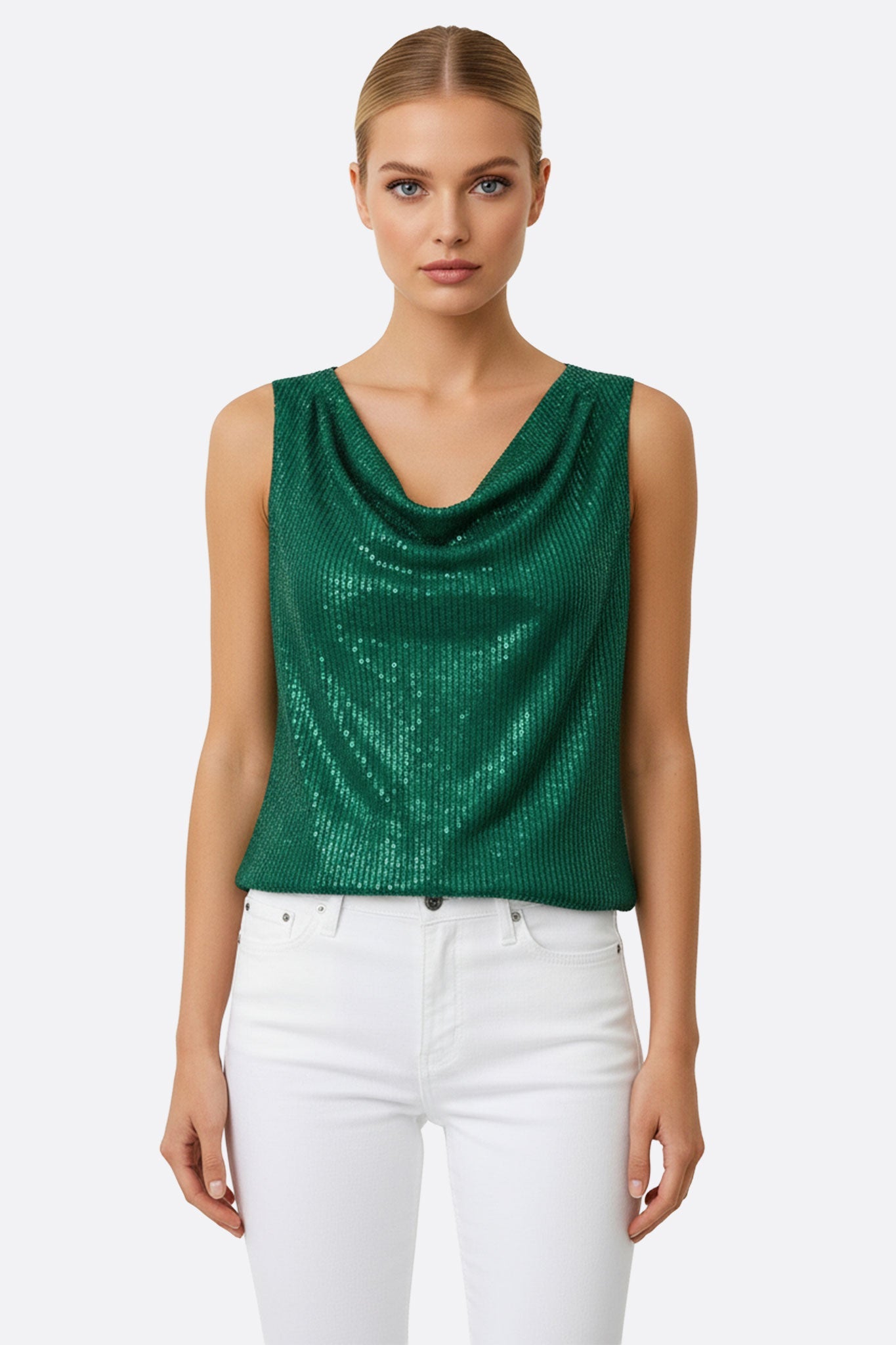 Top verde sin mangas con lentejuelas