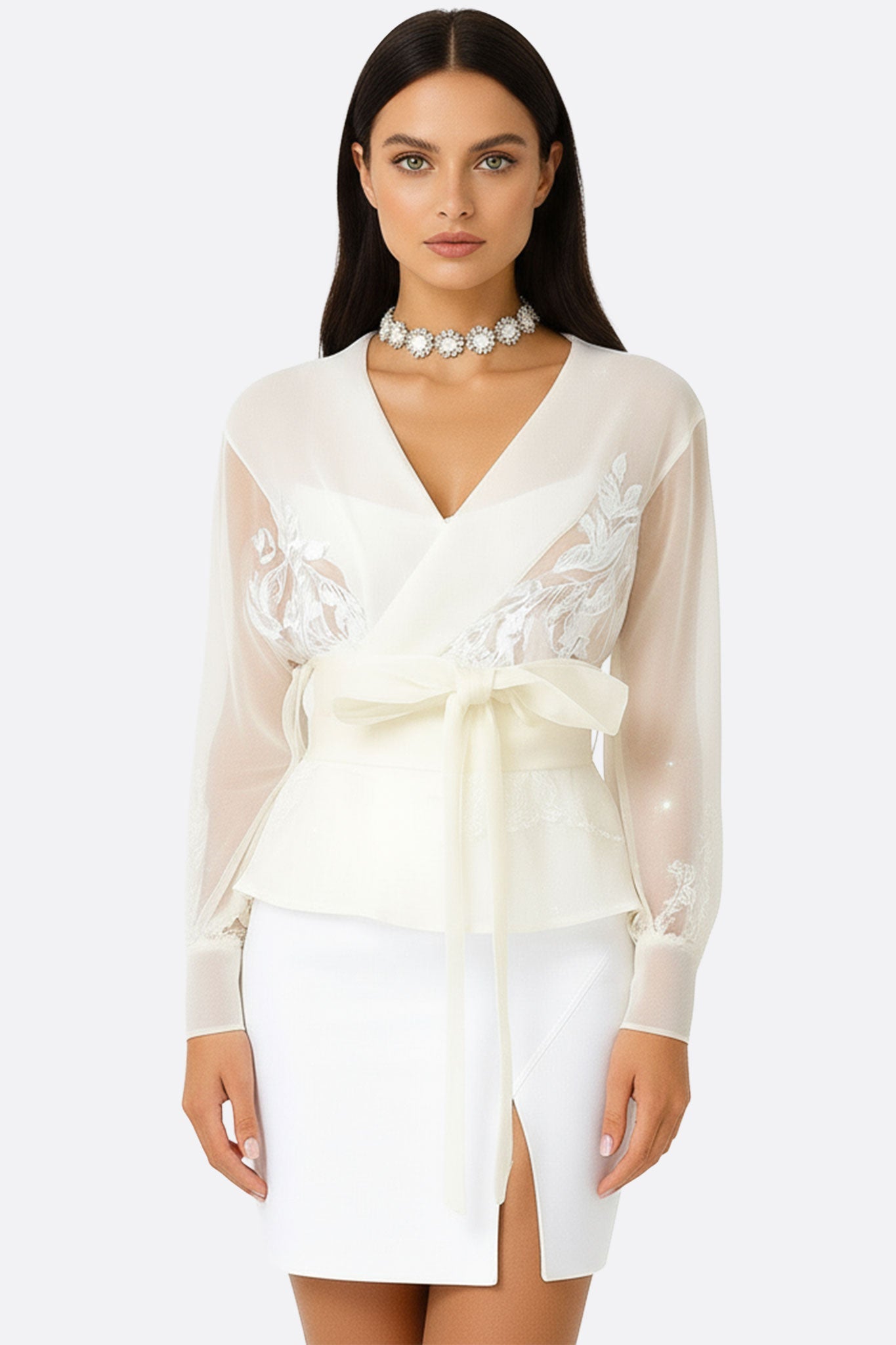 Camisa de organza cruda con estampado floral